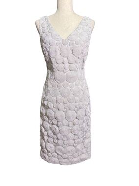 Carlisle Textured Sheath Dress Ivory Circle Jacquard Sleeveless V Neck Size 6